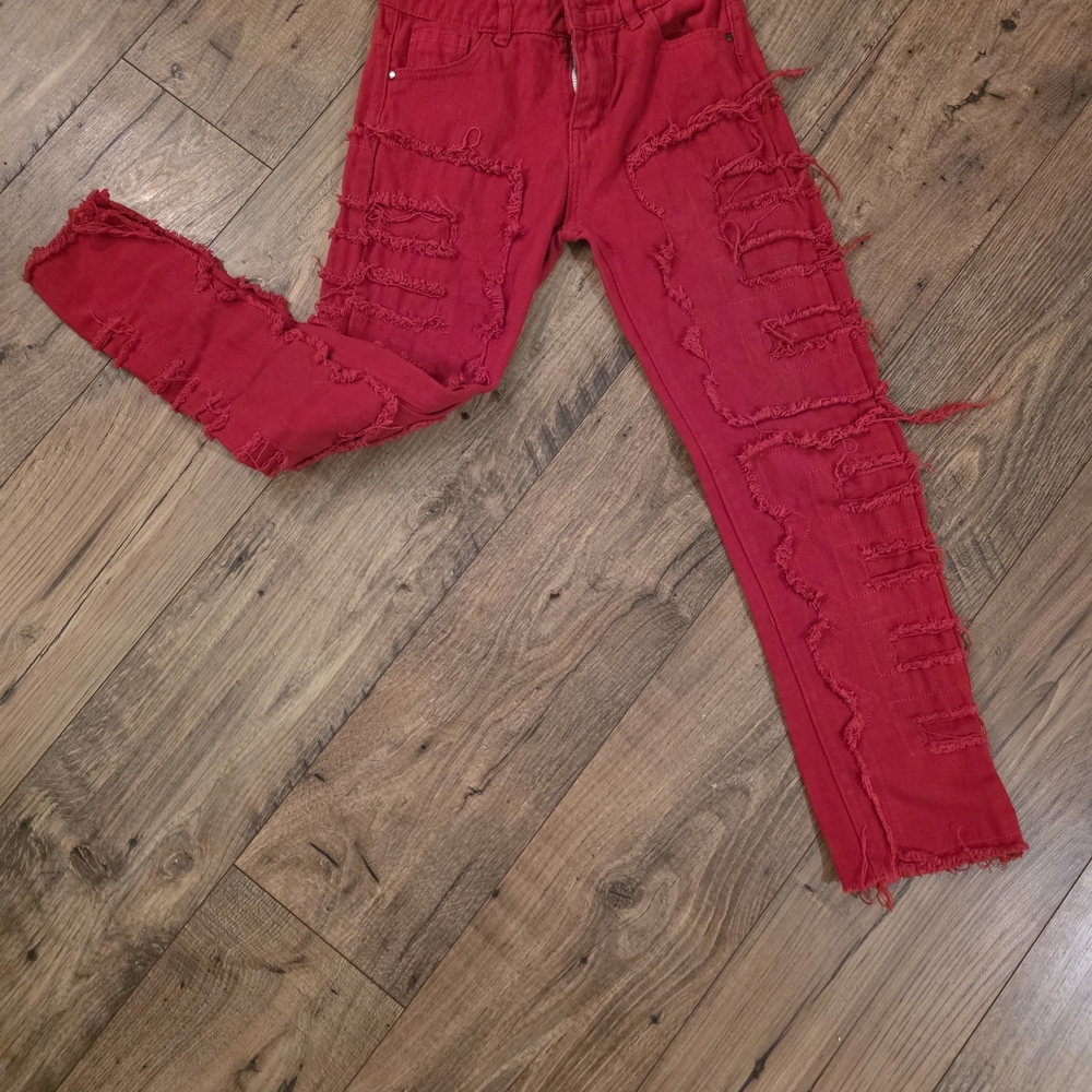 Red Distressed Jeans - Picture 4 of 4